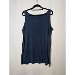 Eileen Fischer Tank Top Misty Navy Blue Scoop Neck Tencel Flowy Tunic size L
